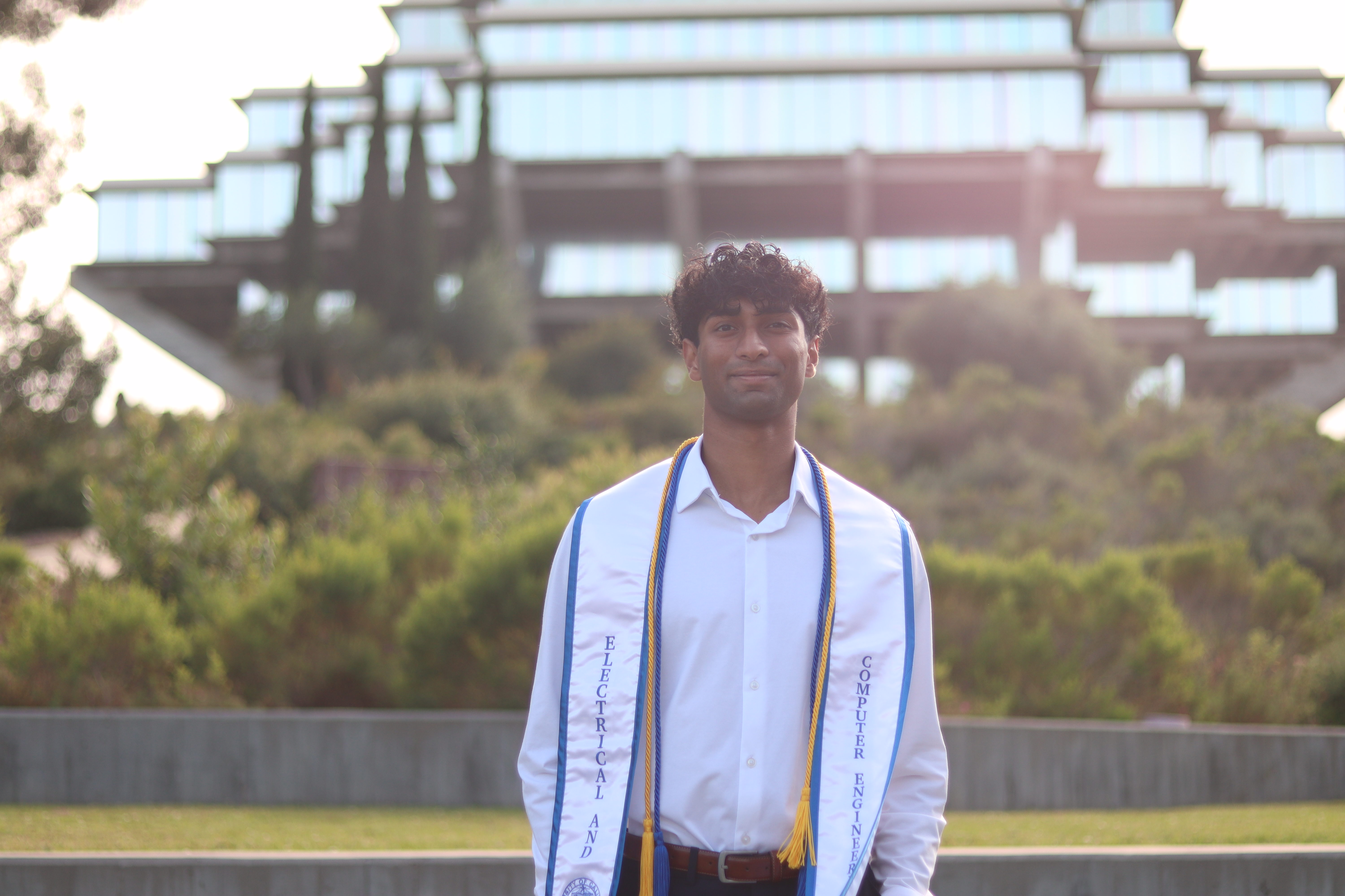 Tristan Philip at UC San Diego’s Geisel Library on graduation day